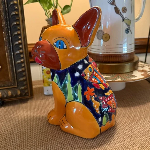 Handcrafted Talavera French Bulldog~Mexican folk art pottery - Picture 3 of 11